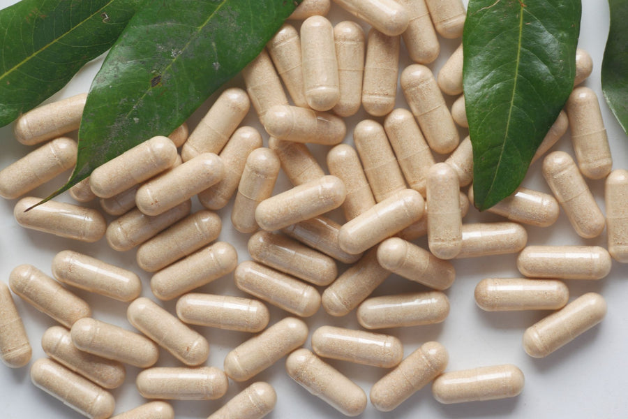Supplement capsules with fresh green leaves, what the best supplements really means