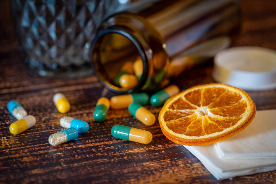 Capsules with a dried orange slice, CoQ10 ubiquinol versus ubiquinone