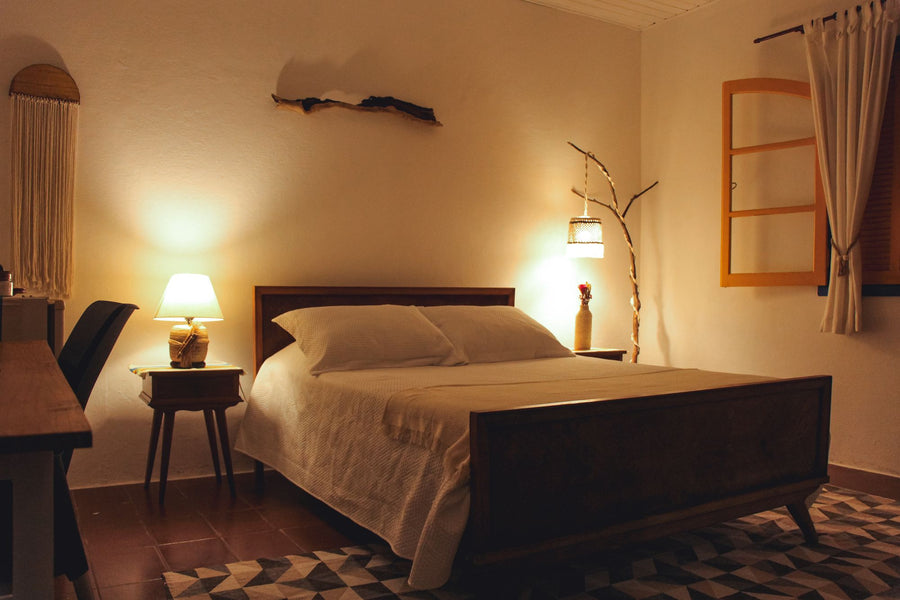 Warm lit bedroom at night, L tryptophan, melatonin and better sleep