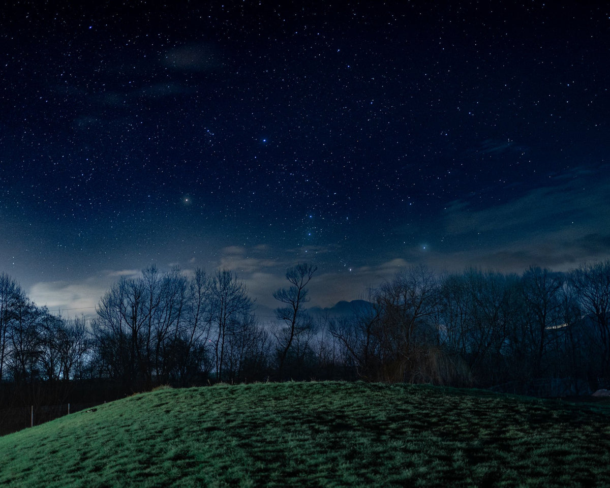 Starry night sky over a grassy hill, the benefits of a melatonin free sleep supplement