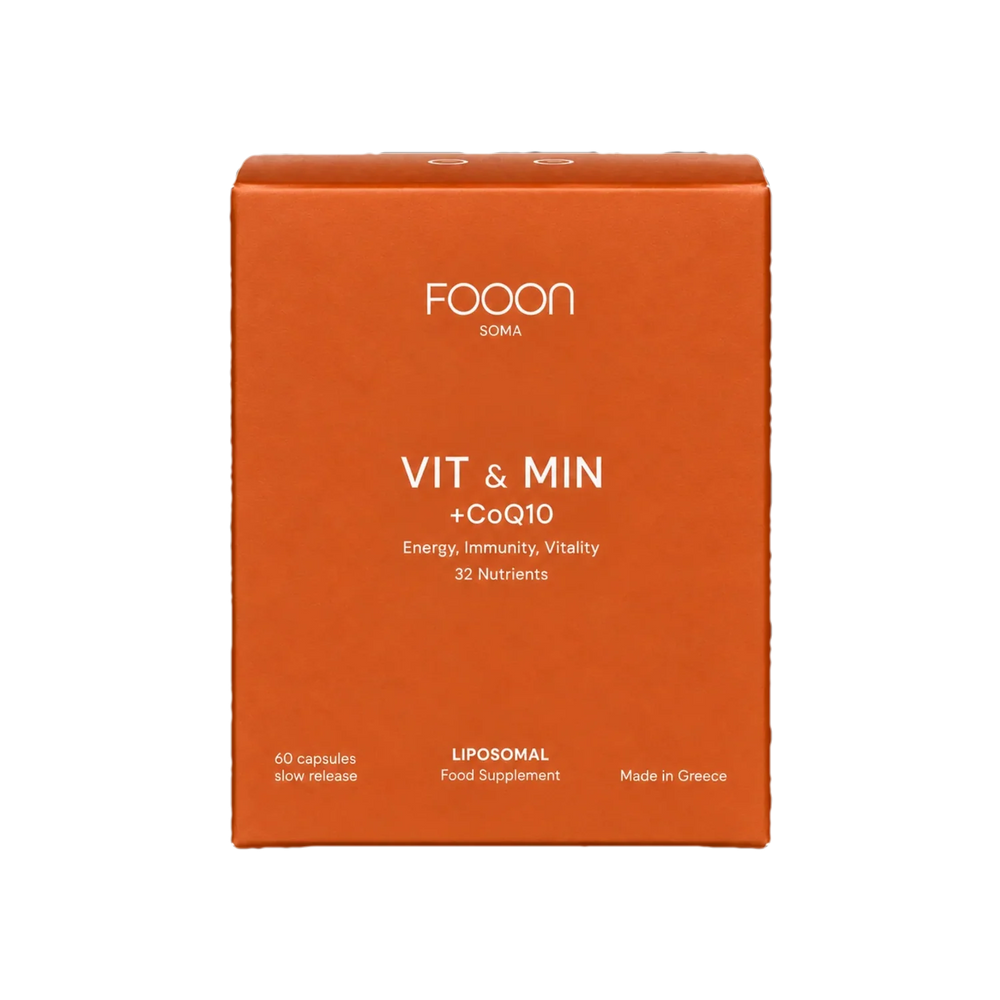 FOOON VIT & MIN + CoQ10 liposomal multivitamin box with 32 nutrients, 60 slow release capsules