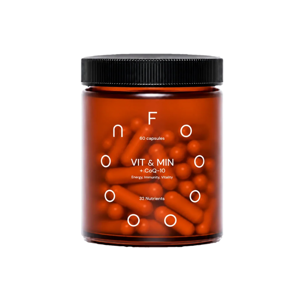 FOOON VIT & MIN + CoQ10 liposomal multivitamin jar with 60 orange capsules for energy, immunity and vitality